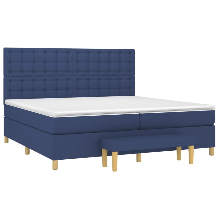 Boxspring Met Matras Stof Blauw 200 x 200 cm Knopen