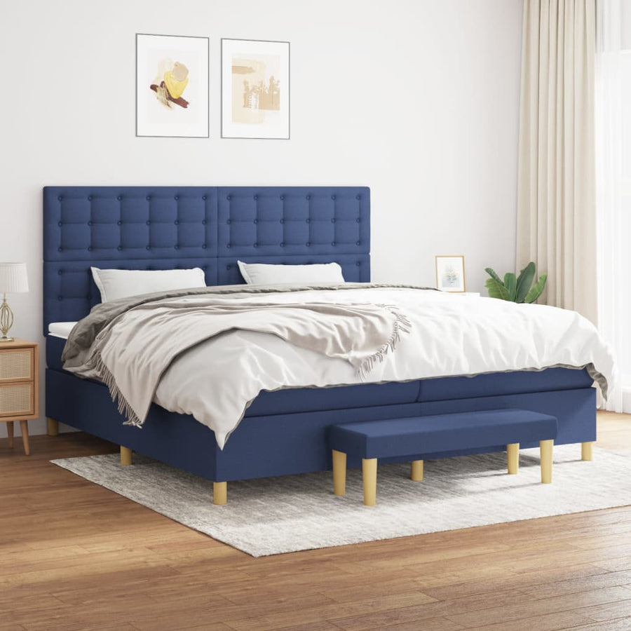 Boxspring Met Matras Stof Blauw 200 x 200 cm Knopen