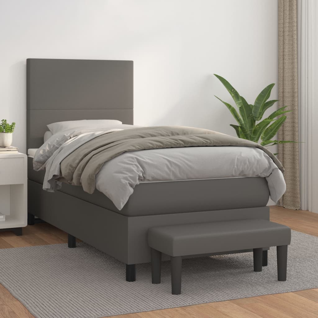 Boxspring Met Matras Kunstleer 80 x 200 cm Grijs Effen ontwerp