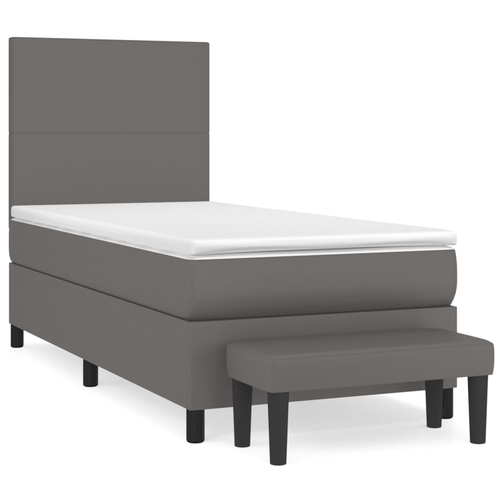 Boxspring Met Matras Kunstleer 90 x 200 cm Grijs Effen ontwerp