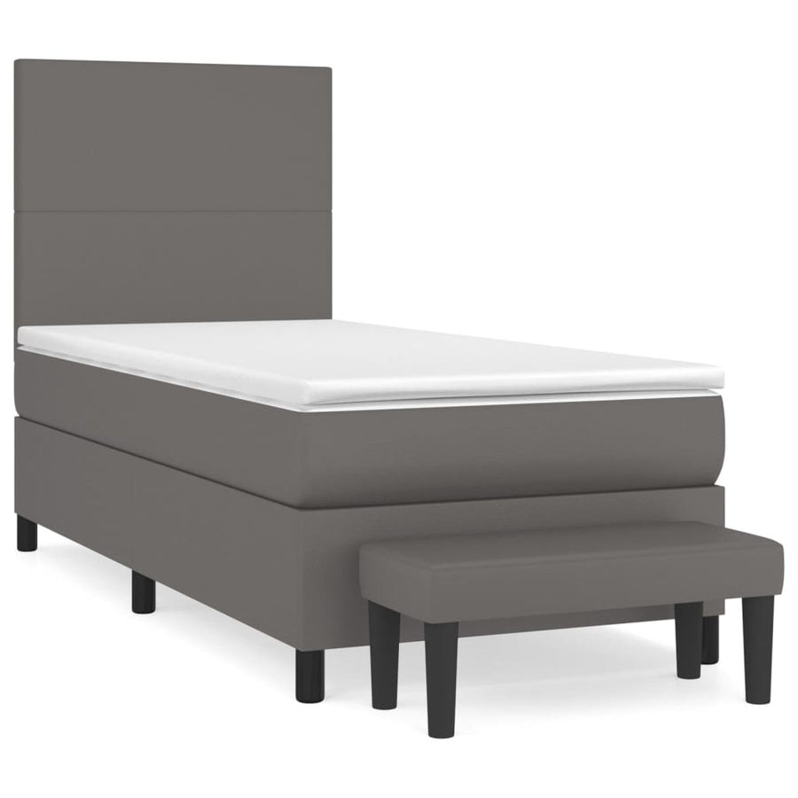 Boxspring Met Matras Kunstleer 90 x 200 cm Grijs Effen ontwerp
