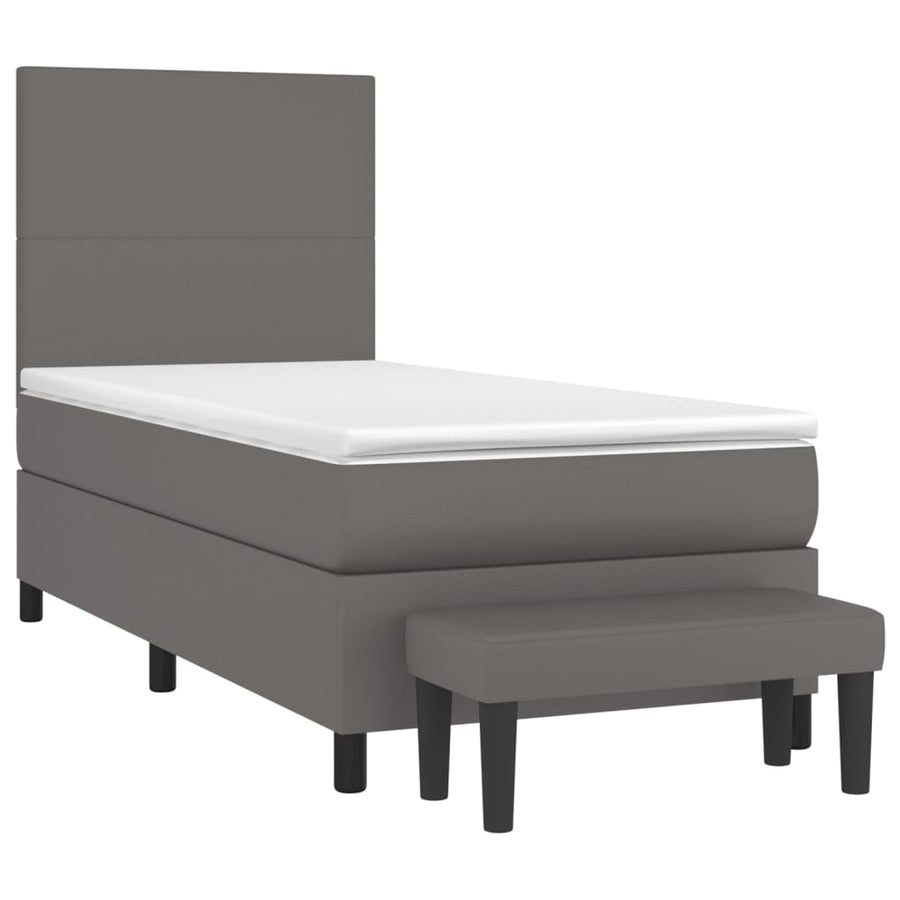 Boxspring Met Matras Kunstleer 90 x 200 cm Grijs Effen ontwerp