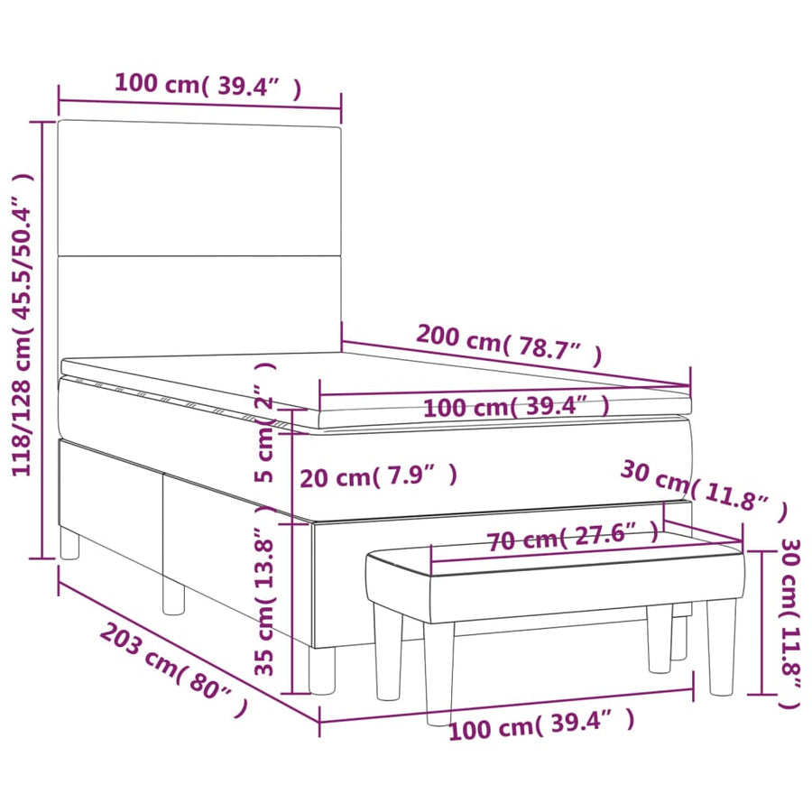 Boxspring met matras kunstleer wit 100x200 cm 100 x 200 cm Wit