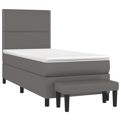 Boxspring met matras kunstleer grijs 90x190 cm 90 x 190 cm Grijs Effen met spijkers
