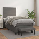 Boxspring met matras kunstleer grijs 90x190 cm 90 x 190 cm Grijs Effen met spijkers