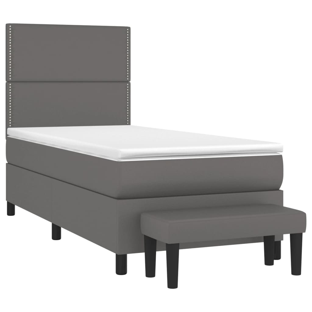 Boxspring met matras kunstleer grijs 90x200 cm 90 x 200 cm Grijs Effen met spijkers