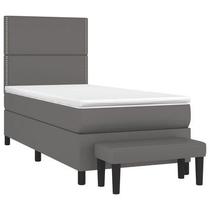Boxspring met matras kunstleer grijs 90x200 cm 90 x 200 cm Grijs Effen met spijkers
