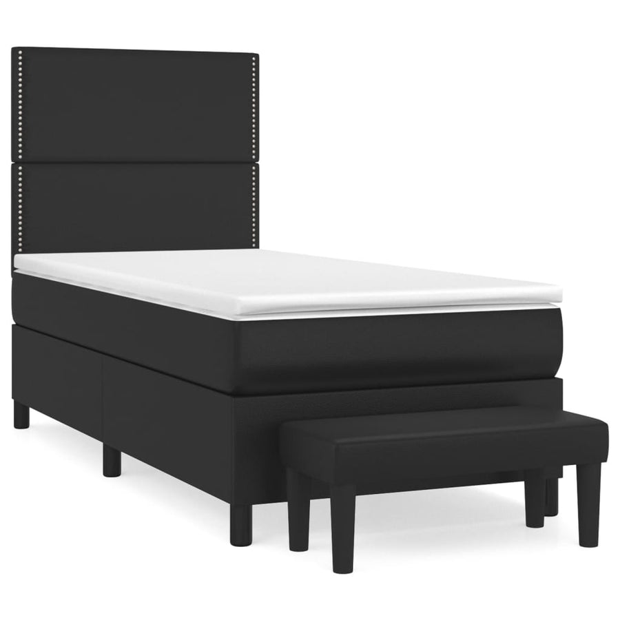 Boxspring met matras kunstleer zwart 100x200 cm 100 x 200 cm Zwart Effen met spijkers