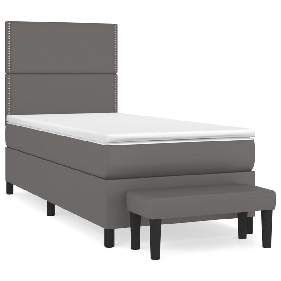 Boxspring met matras kunstleer grijs 100x200 cm 100 x 200 cm Grijs Effen met spijkers