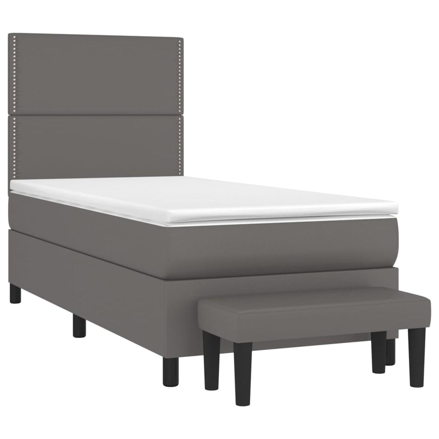 Boxspring met matras kunstleer grijs 100x200 cm 100 x 200 cm Grijs Effen met spijkers