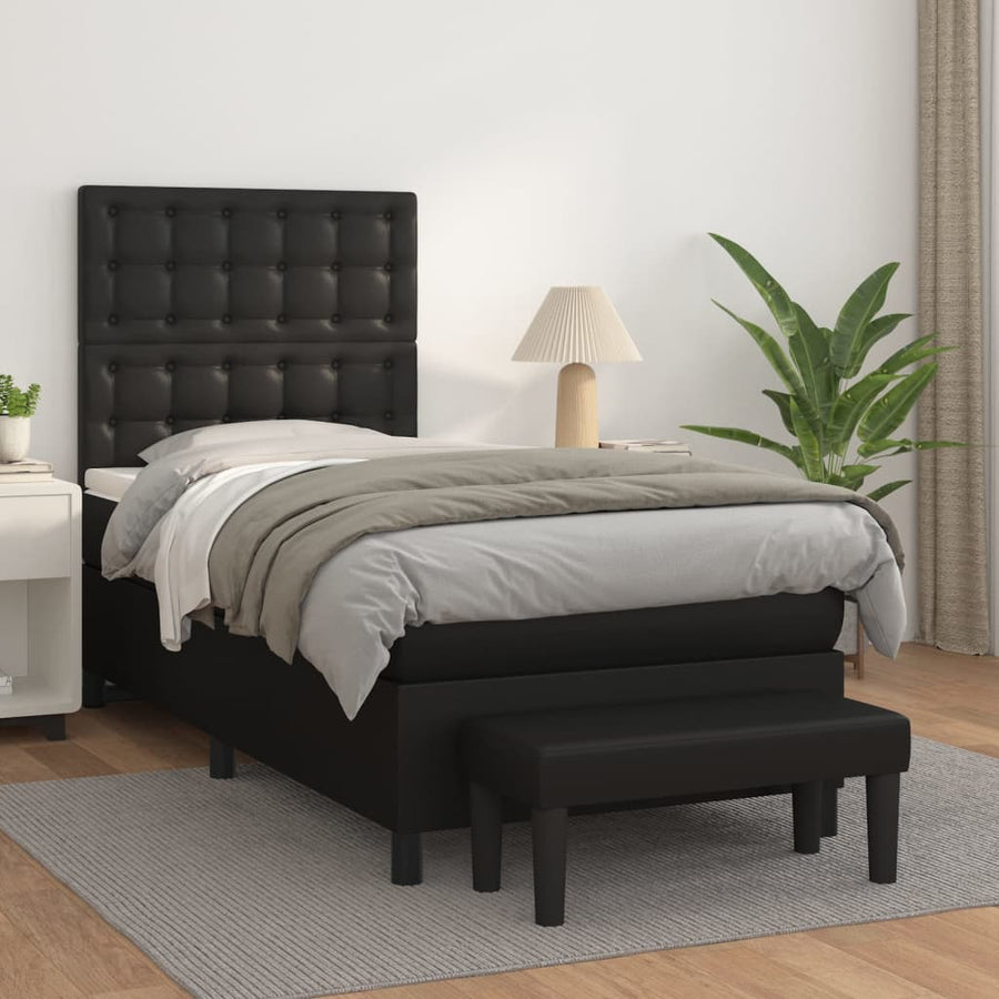 Boxspring met matras kunstleer zwart 80x200 cm 80 x 200 cm Zwart Knopen