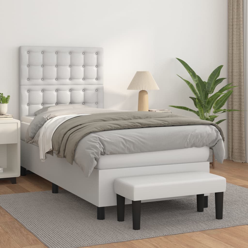 Boxspring Met Matras Kunstleer 80 x 200 cm Wit Knopen