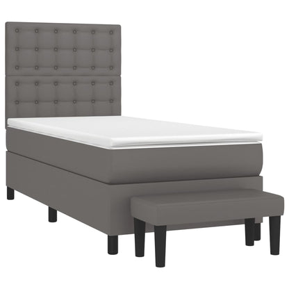 Boxspring Met Matras Kunstleer 80 x 200 cm Grijs Knopen