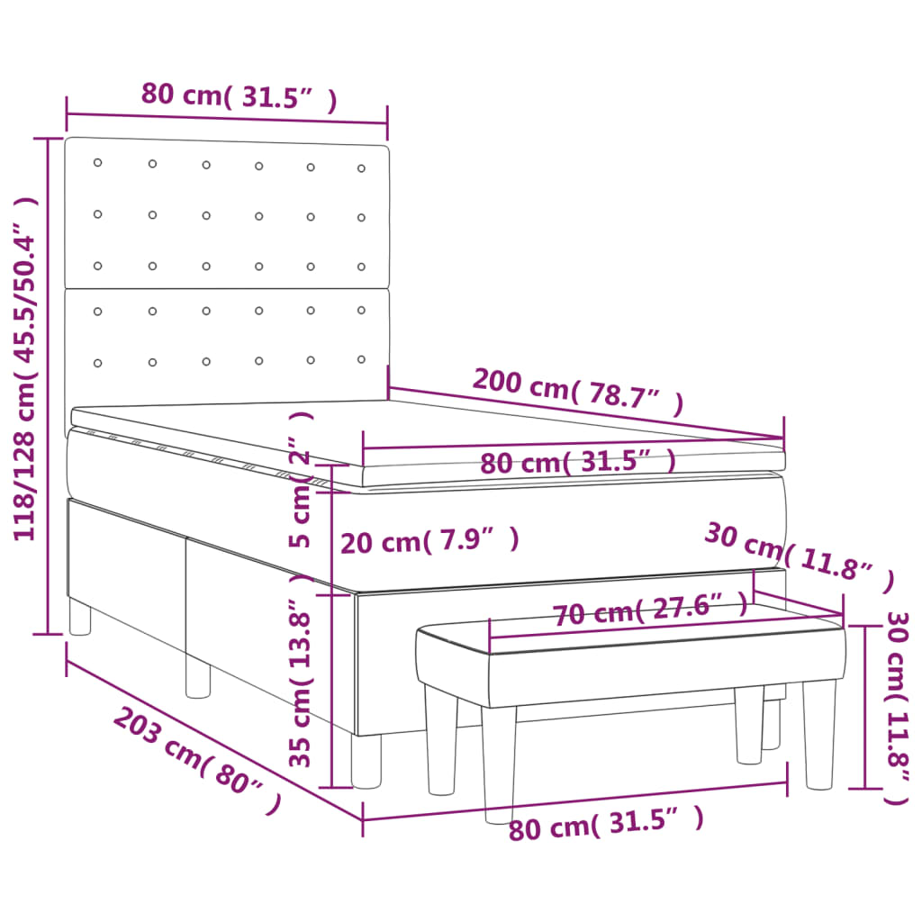 Boxspring Met Matras Kunstleer 80 x 200 cm Grijs Knopen