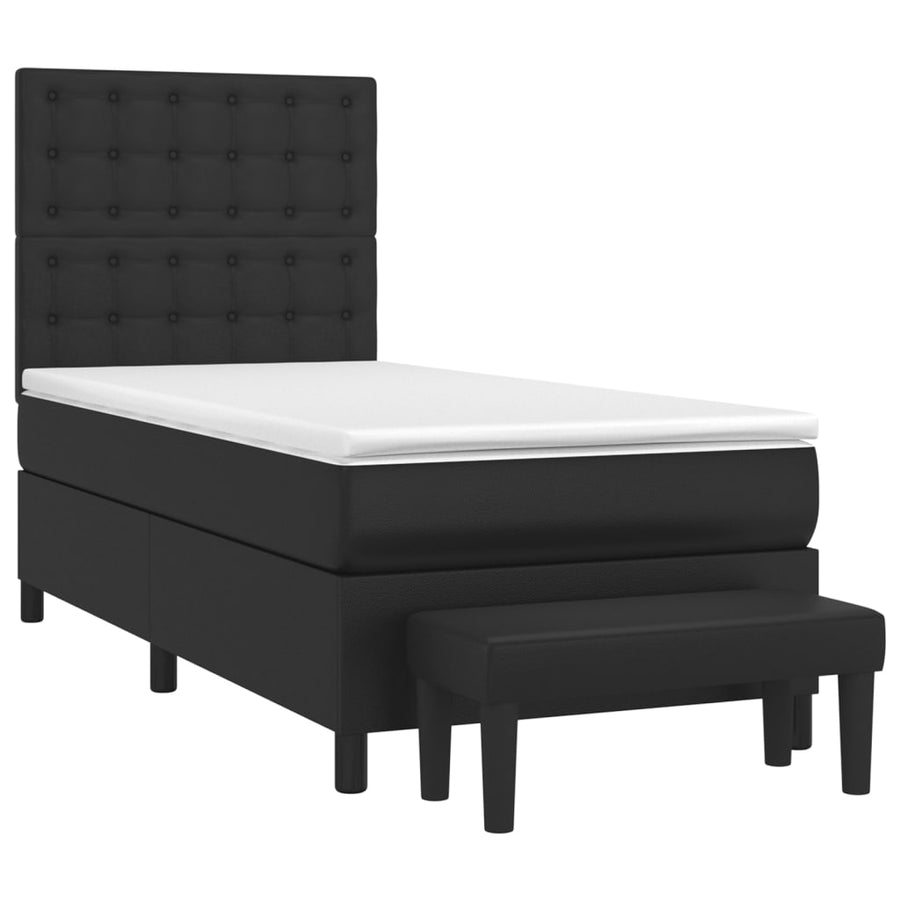 Boxspring met matras kunstleer zwart 90x190 cm 90 x 190 cm Zwart Knopen