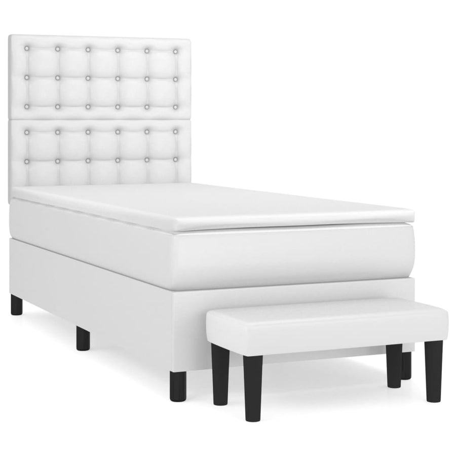 Boxspring met matras kunstleer wit 90x190 cm 90 x 190 cm Wit Knopen