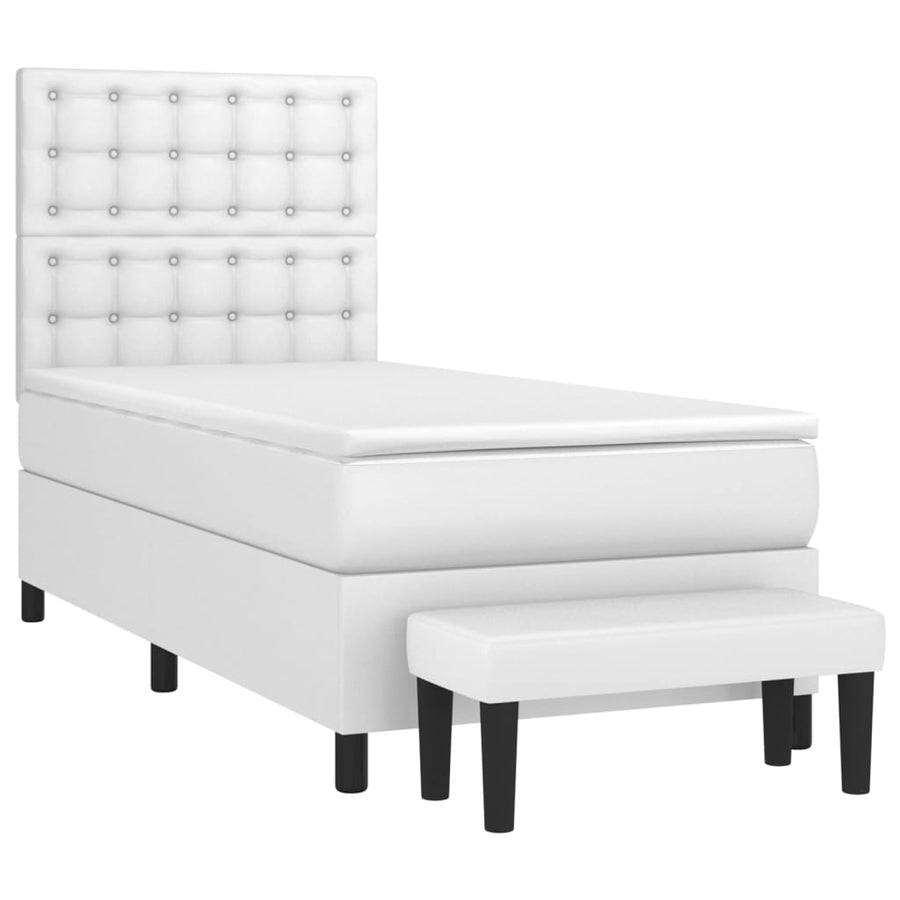Boxspring met matras kunstleer wit 90x190 cm 90 x 190 cm Wit Knopen
