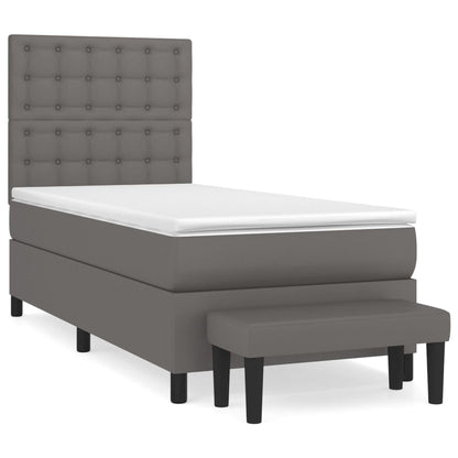 Boxspring Met Matras Kunstleer 90 x 190 cm Grijs Knopen