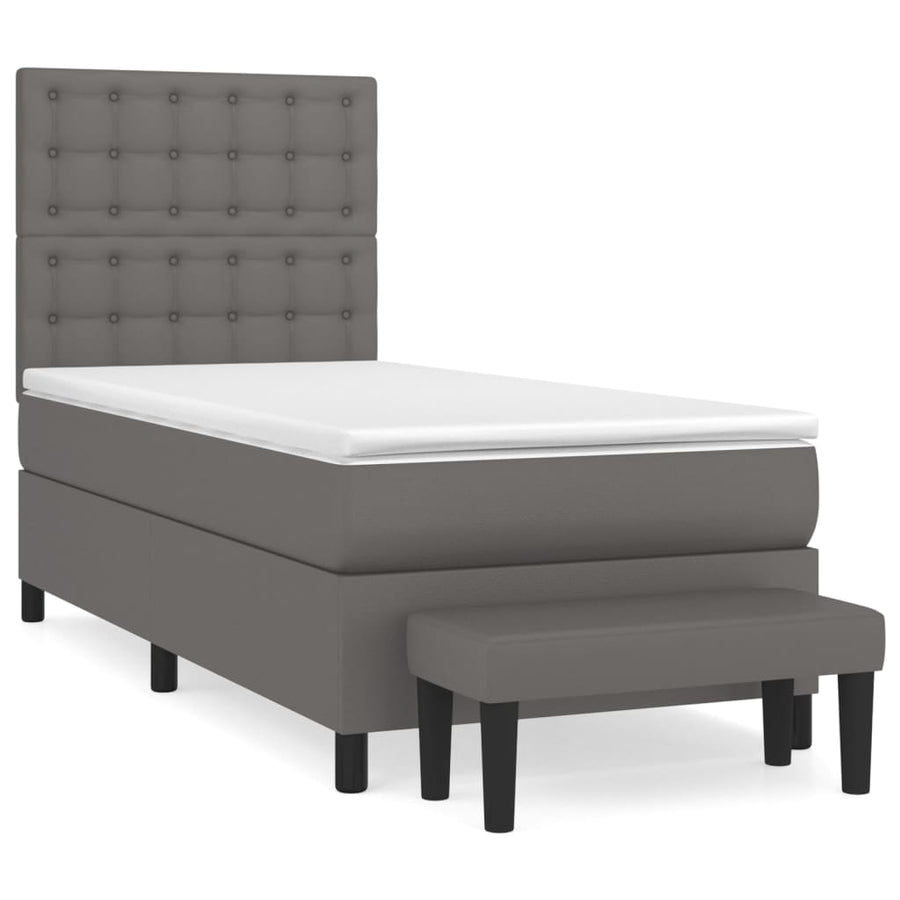 Boxspring Met Matras Kunstleer 90 x 190 cm Grijs Knopen