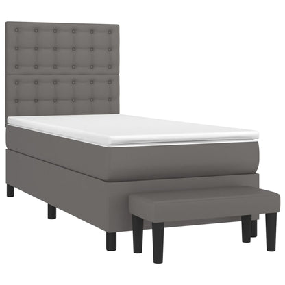 Boxspring Met Matras Kunstleer 90 x 190 cm Grijs Knopen