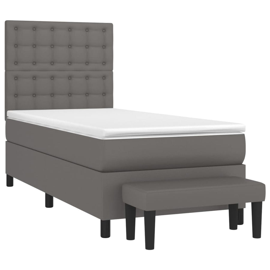 Boxspring Met Matras Kunstleer 90 x 190 cm Grijs Knopen