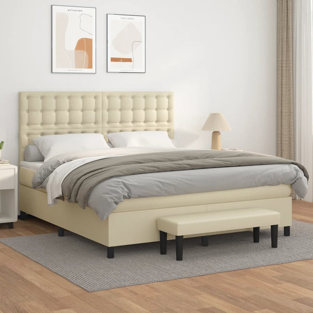 Boxspring met matras kunstleer crèmekleurig 180x200 cm 180 x 200 cm Crème