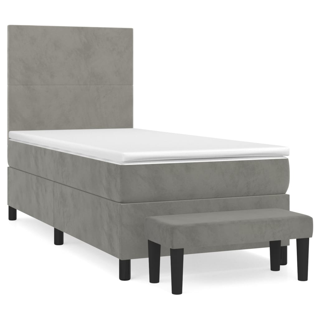 Boxspring Met Matras Fluweel Lichtgrijs 80 x 200 cm Effen ontwerp