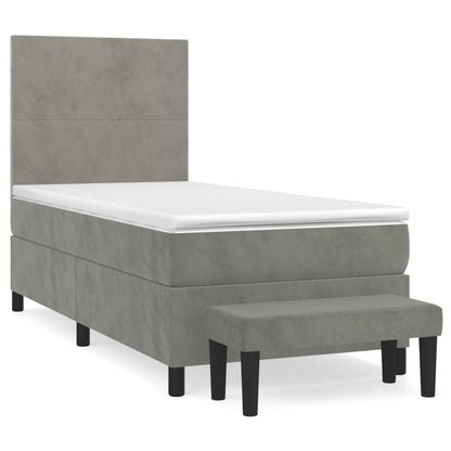 Boxspring Met Matras Fluweel Lichtgrijs 80 x 200 cm Effen ontwerp