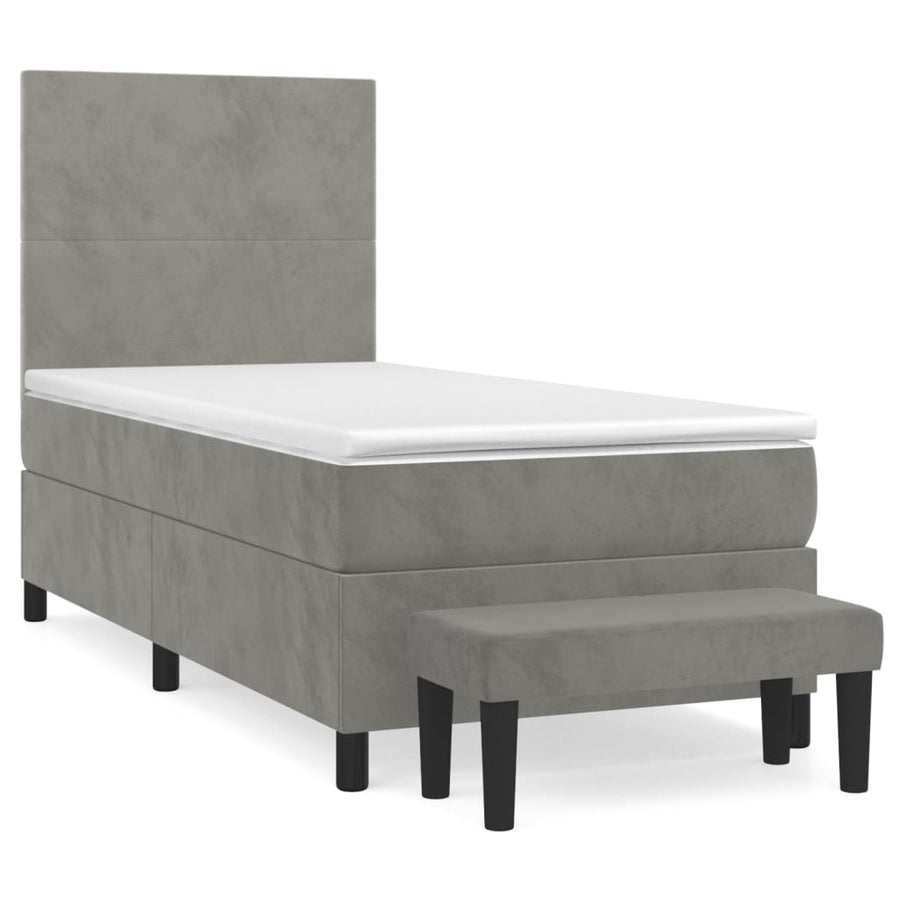 Boxspring Met Matras Fluweel Lichtgrijs 80 x 200 cm Effen ontwerp