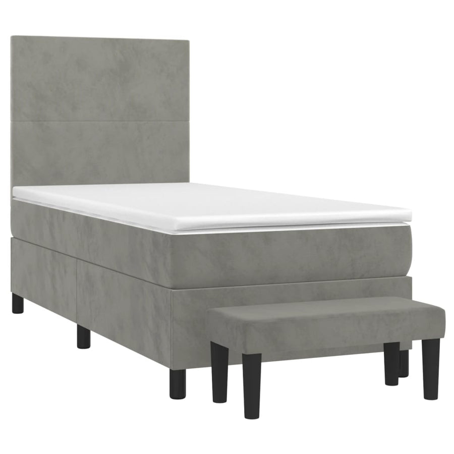 Boxspring Met Matras Fluweel Lichtgrijs 80 x 200 cm Effen ontwerp