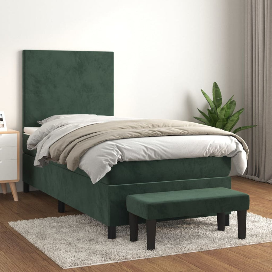 Boxspring Met Matras Fluweel Donkergroen 80X200 Cm 80 x 200 cm Effen ontwerp
