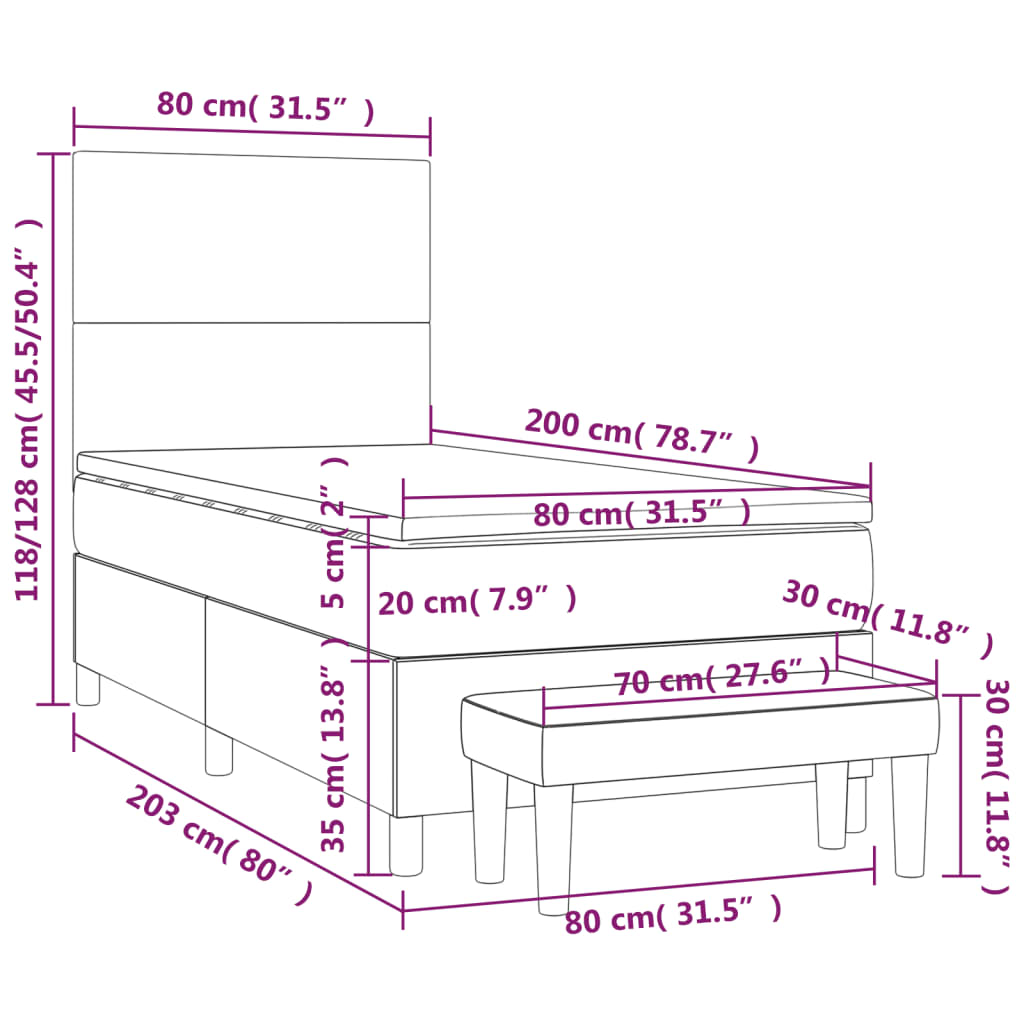 Boxspring Met Matras Fluweel Donkerblauw 80 x 200 cm Effen ontwerp