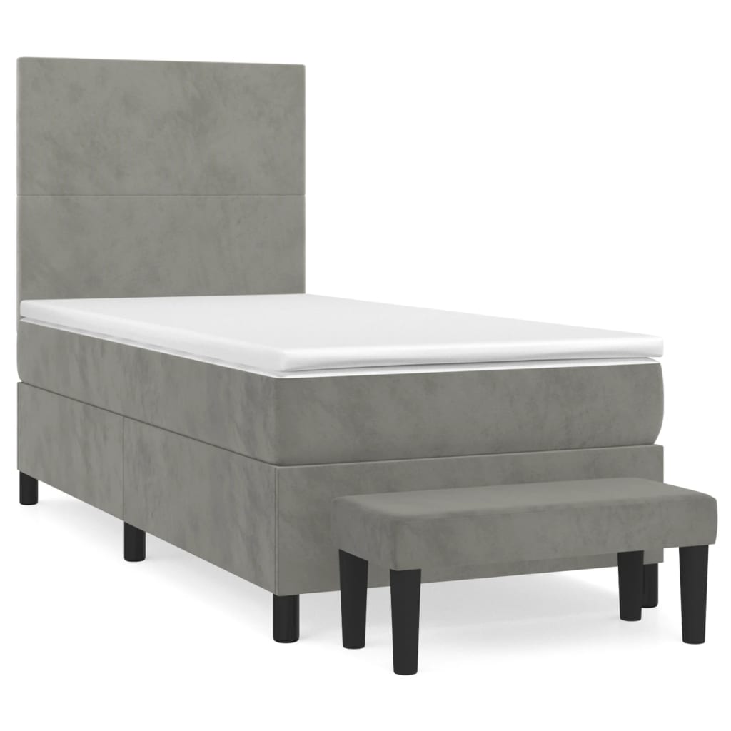 Boxspring Met Matras Fluweel Lichtgrijs 90 x 190 cm Effen ontwerp