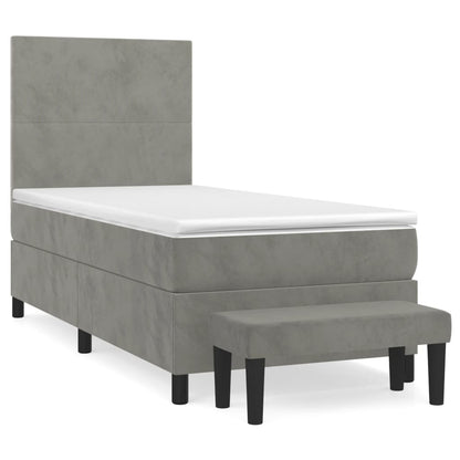 Boxspring Met Matras Fluweel Lichtgrijs 90 x 190 cm Effen ontwerp