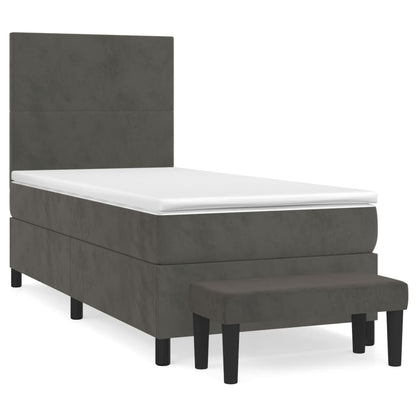 Boxspring Met Matras Fluweel Donkergrijs 90 x 190 cm Effen ontwerp