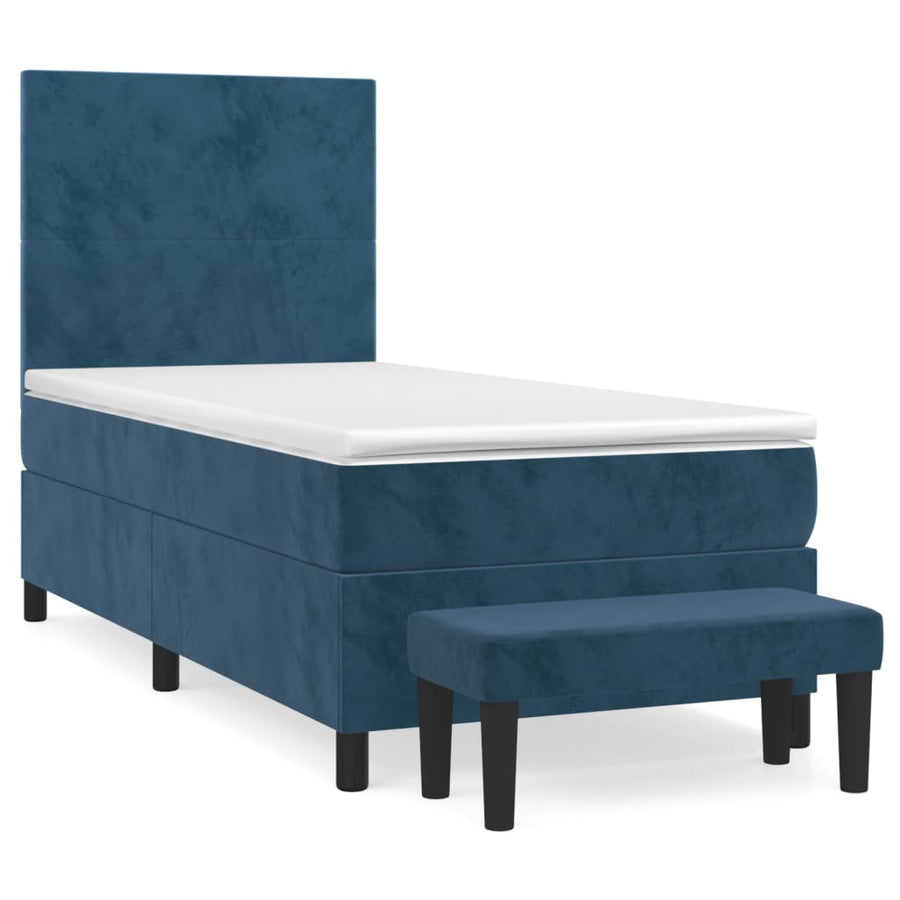 Boxspring Met Matras Fluweel Donkerblauw 90X190 Cm Donkerblauw 90 x 190 cm Effen ontwerp