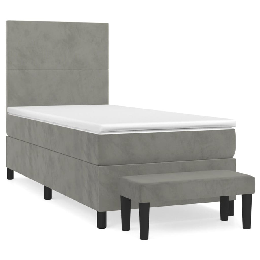 Boxspring Met Matras Fluweel Lichtgrijs 90 x 200 cm Effen ontwerp