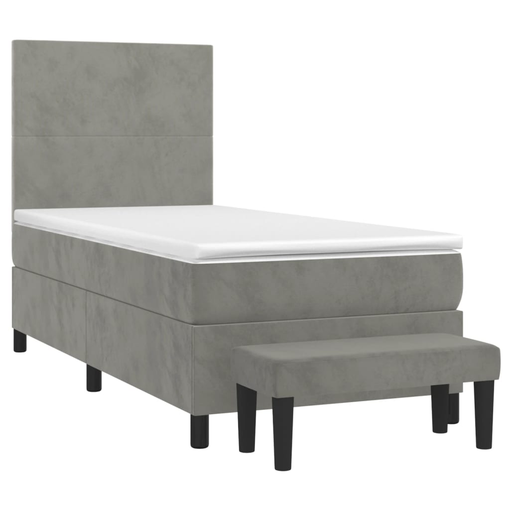 Boxspring Met Matras Fluweel Lichtgrijs 90 x 200 cm Effen ontwerp