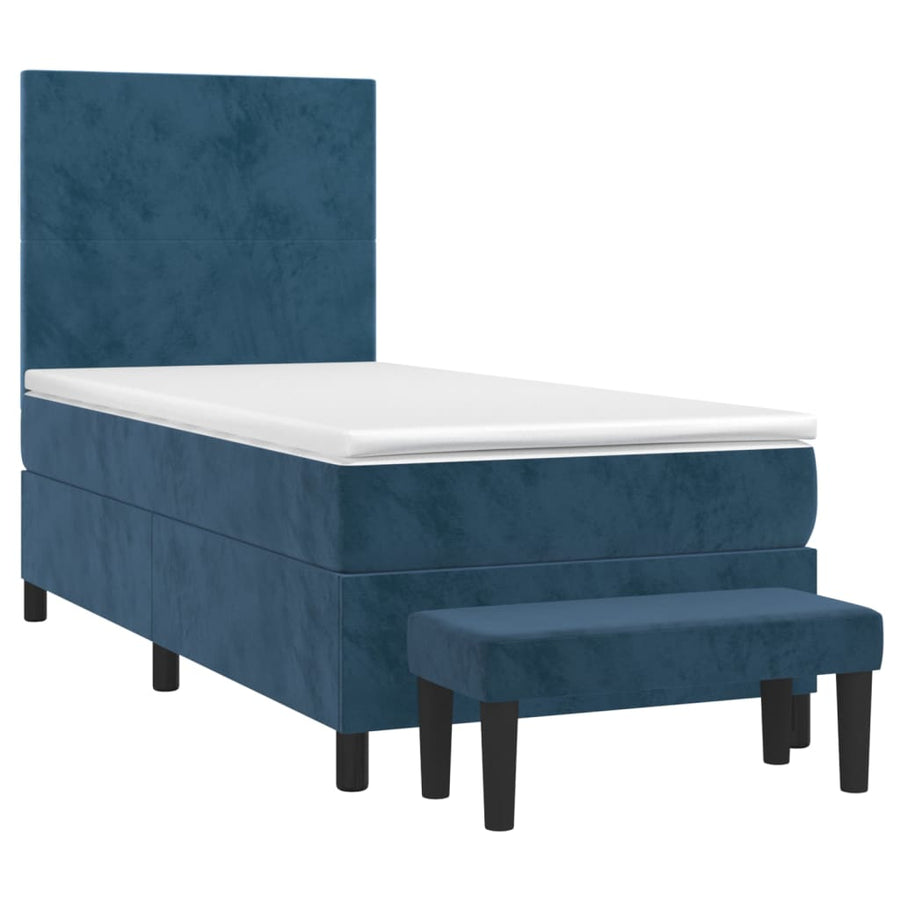 Boxspring Met Matras Fluweel Donkerblauw 90X200 Cm Donkerblauw 90 x 200 cm Effen ontwerp