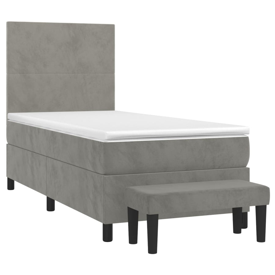 Boxspring Met Matras Fluweel Lichtgrijs 100 x 200 cm Effen ontwerp
