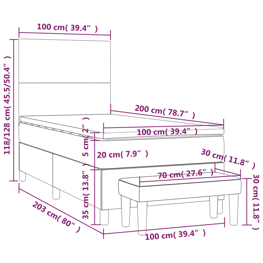 Boxspring Met Matras Fluweel Lichtgrijs 100 x 200 cm Effen ontwerp