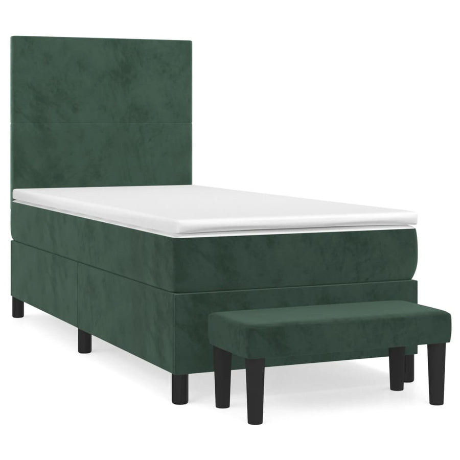 Boxspring Met Matras Fluweel Donkergroen 100X200 Cm 100 x 200 cm Effen ontwerp