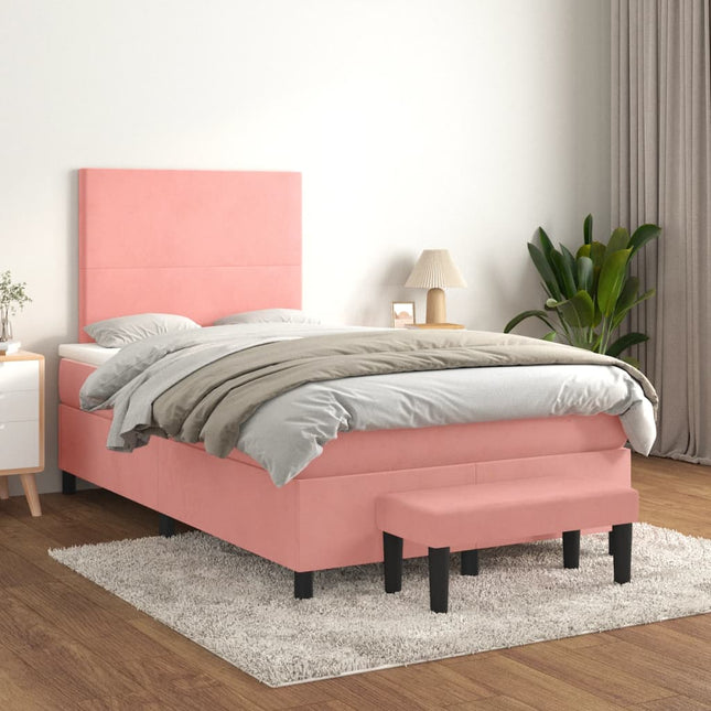 Boxspring Met Matras Fluweel Roze 120 x 200 cm Effen ontwerp