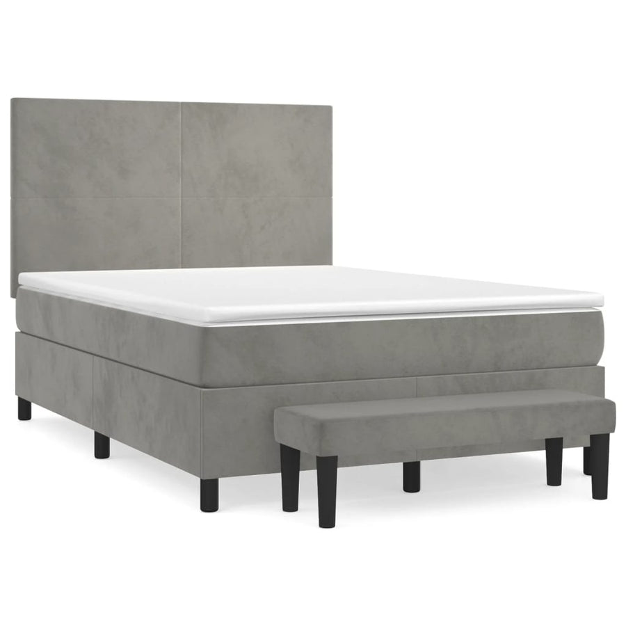Boxspring Met Matras Fluweel Lichtgrijs 140 x 200 cm Effen ontwerp