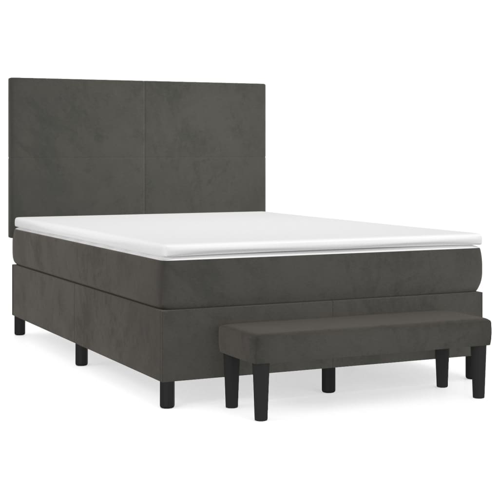 Boxspring Met Matras Fluweel Donkergrijs 140 x 200 cm Effen ontwerp