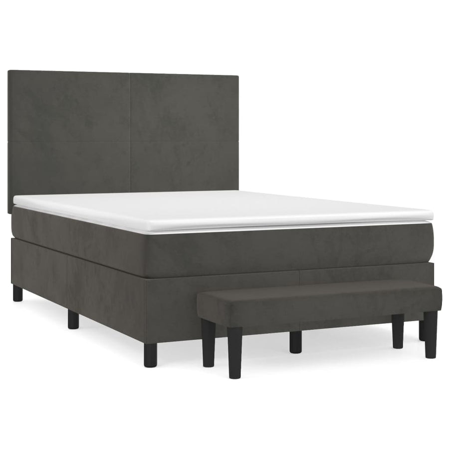 Boxspring Met Matras Fluweel Donkergrijs 140 x 200 cm Effen ontwerp