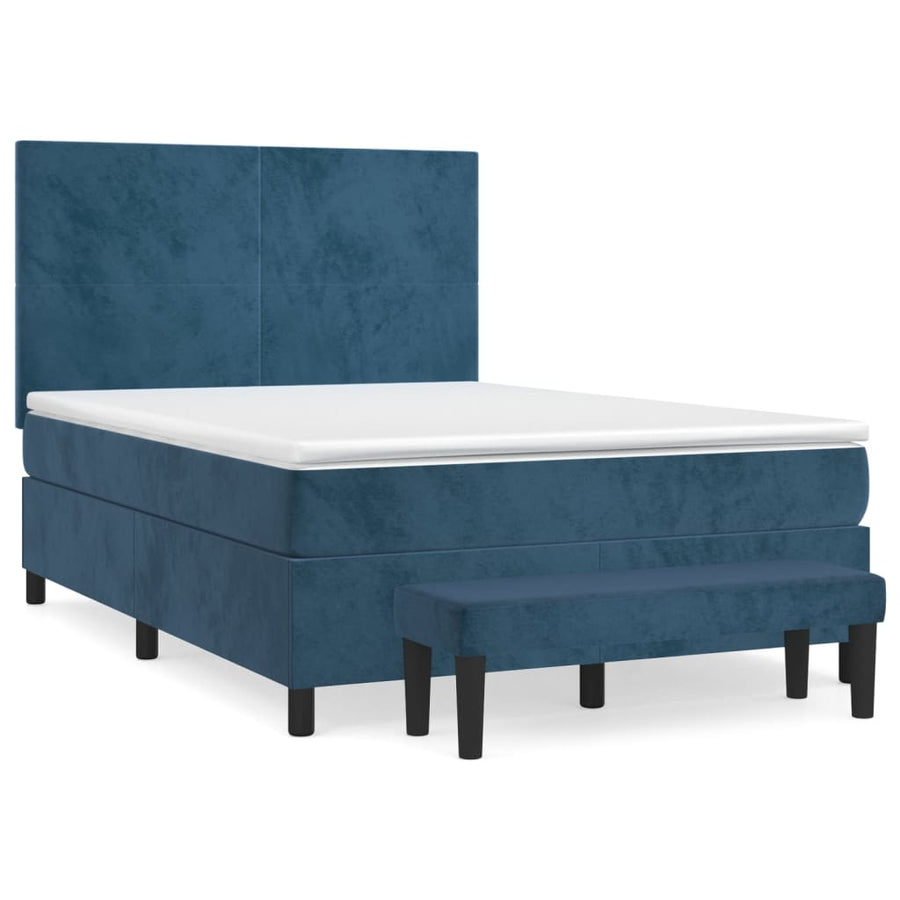 Boxspring Met Matras Fluweel Donkerblauw 140X200 Cm 140 x 200 cm Effen ontwerp