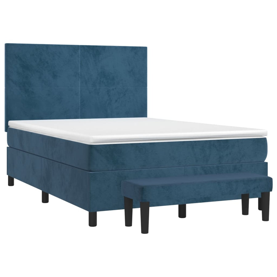 Boxspring Met Matras Fluweel Donkerblauw 140X200 Cm 140 x 200 cm Effen ontwerp
