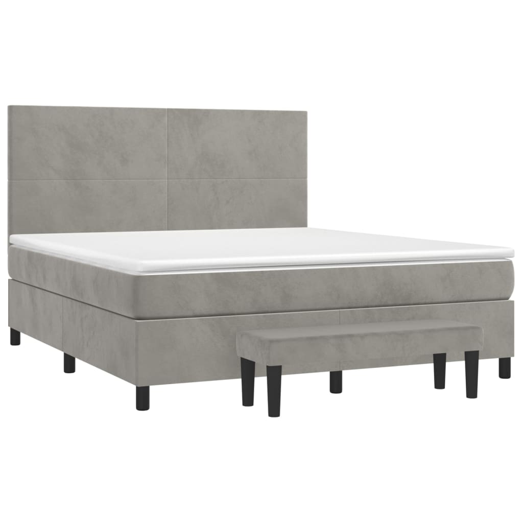 Boxspring Met Matras Fluweel Lichtgrijs 160 x 200 cm Effen ontwerp