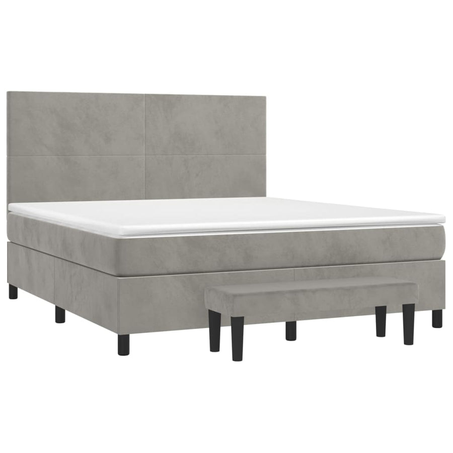 Boxspring Met Matras Fluweel Lichtgrijs 160 x 200 cm Effen ontwerp